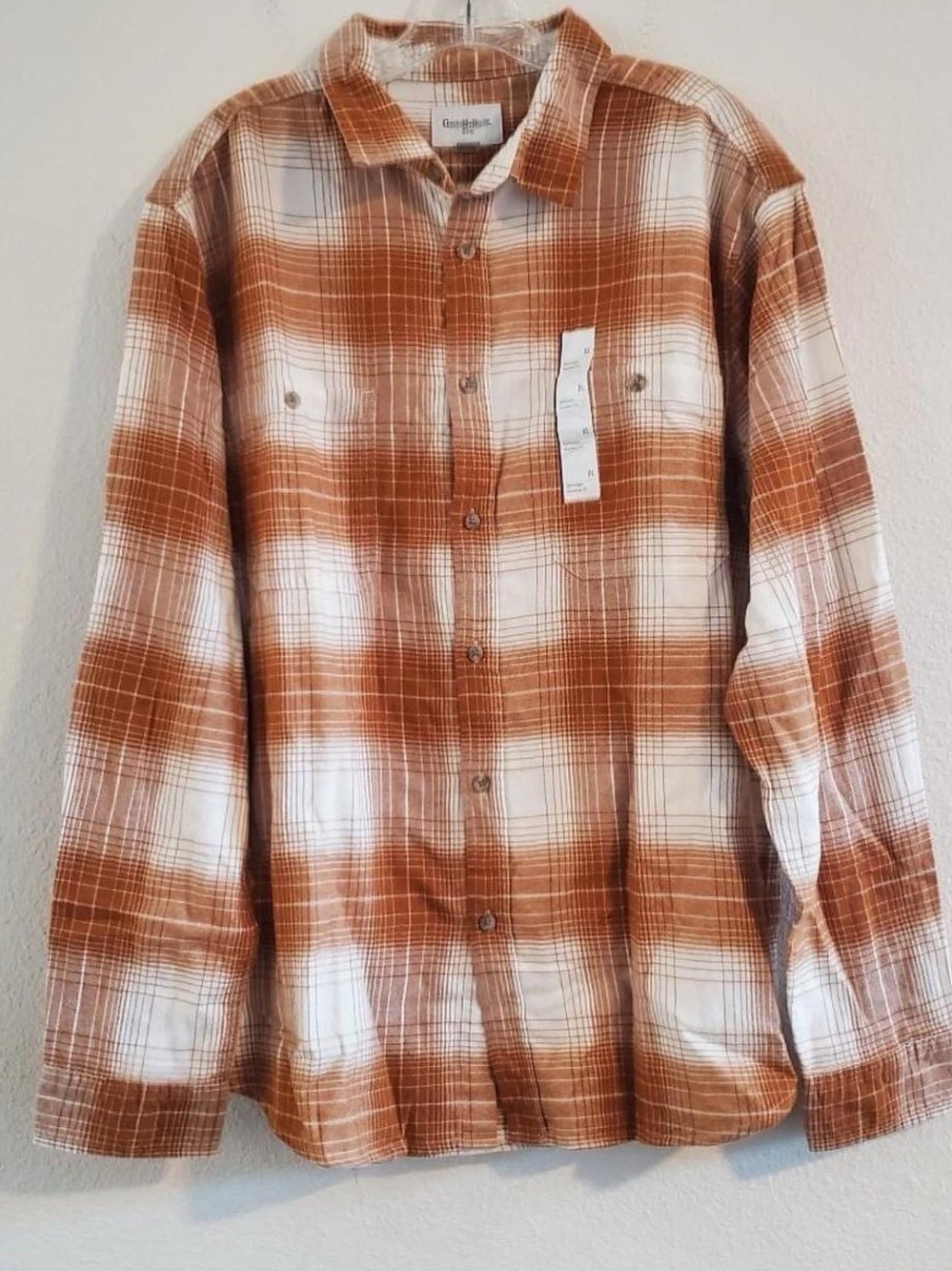 Goodfellow & Co Men's Plaid Button-Down Shirt - Rust & White